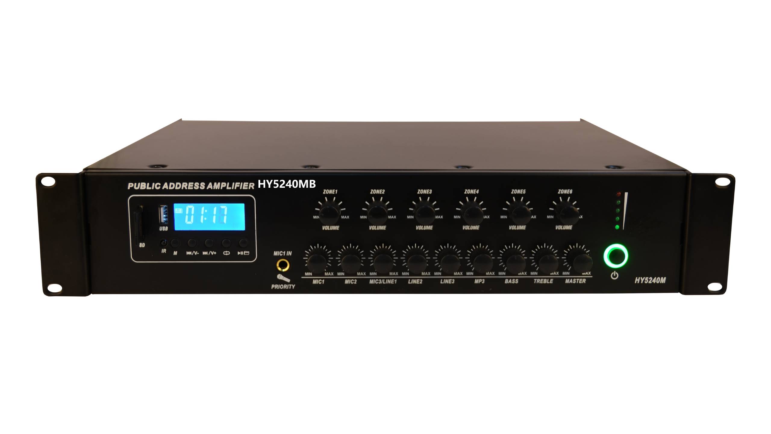 6-Zone 240W 70V / 8-Ohm PA Mixer Amplifier with Bluetooth, FM Tuner & Media Player