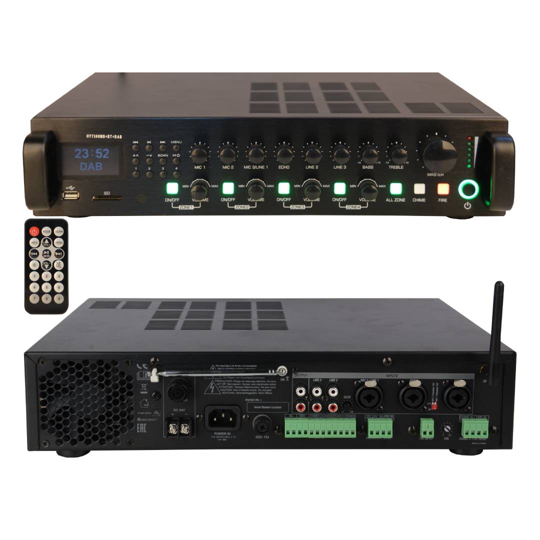 360W USB/SD/Bluetooth MP3 Public Address Amplifier with FM – 70V/100V Professional PA System