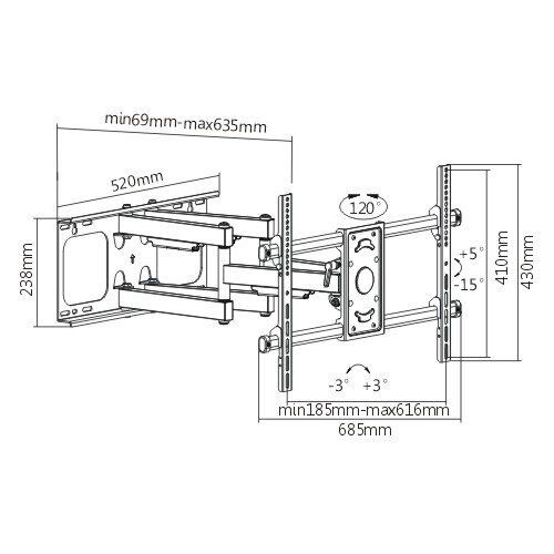 Protech FL-535 37" to 82" Full Motion/Articulating TV Wall Mount For LCD/LED/Plasma TV - Image 2