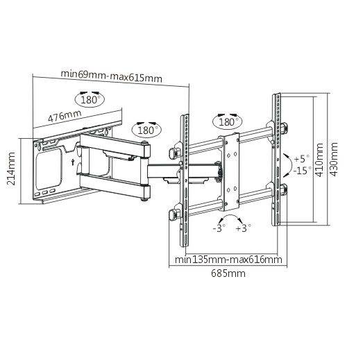 Protech FL-530 37 - 70" Full Motion/Corner/Articulating TV Wall Mount - Image 2