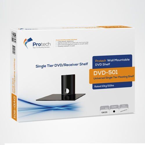 Protech Single Tier DVD/Receiver/STB Wall Mount Glass Shelf Unit (Black) - Image 2