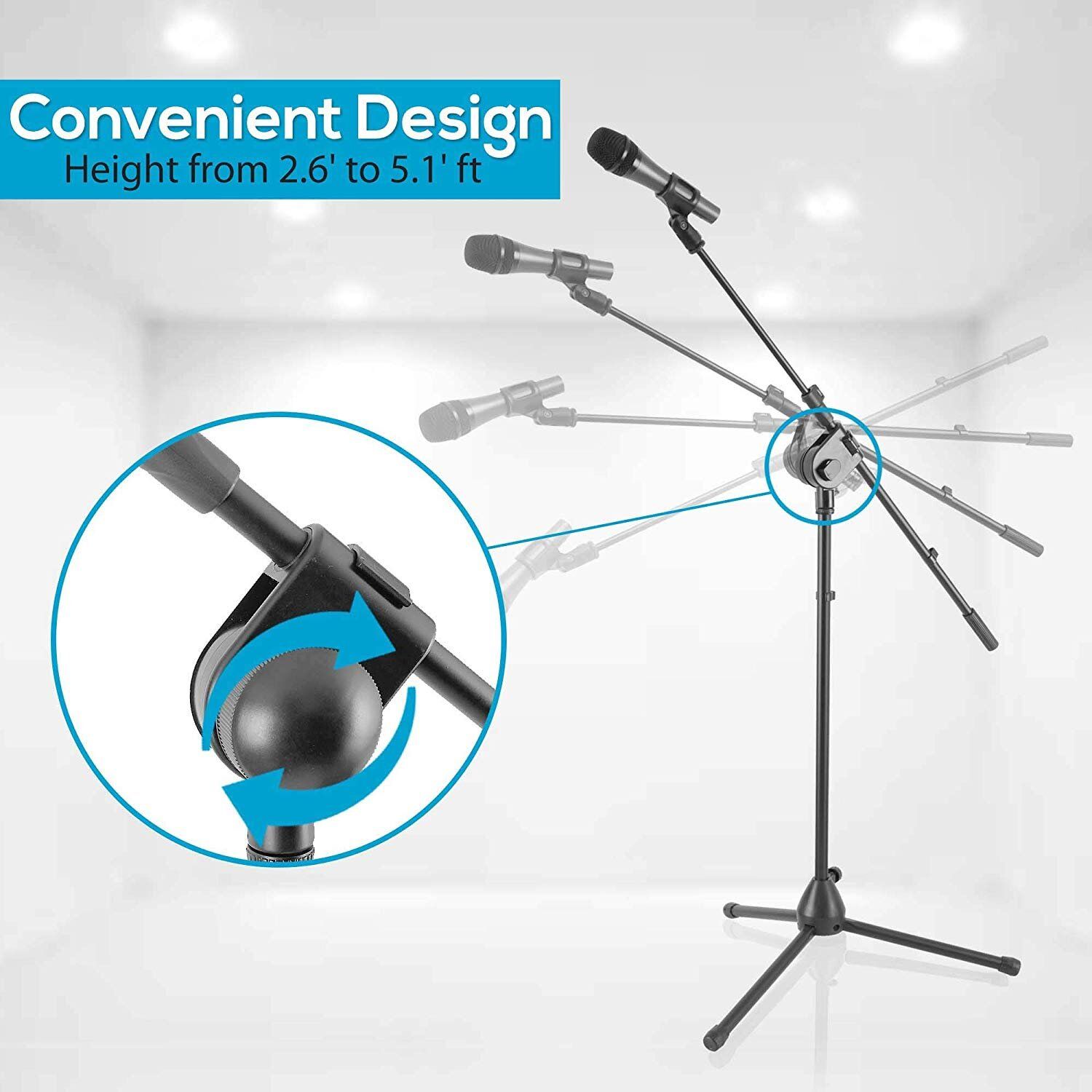 Dynamic Microphone and Tripod Mic Stand, Height Adjustable, Extending Boom, Includes 15' ft. XLR Cable, Microphone - Image 2