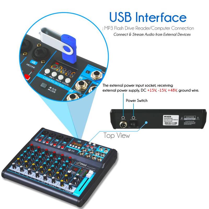 8-Ch. Bluetooth Studio Mixer - DJ Controller Audio Mixing Console System - Image 3