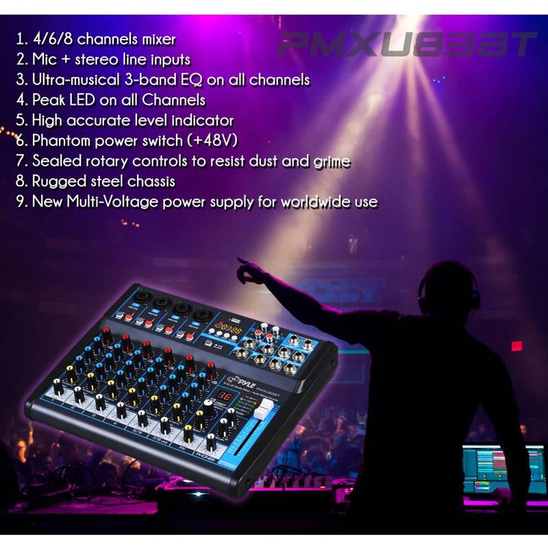 8-Ch. Bluetooth Studio Mixer - DJ Controller Audio Mixing Console System - Image 8