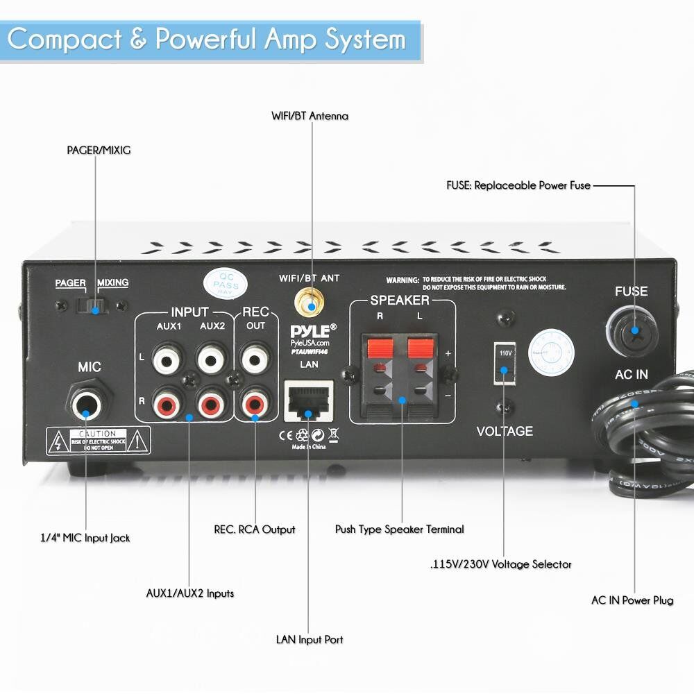Compact WiFi Amplifier Receiver, Wireless Music Streaming Amp System with Mic Paging/Mixing, 240 Watt - Image 5
