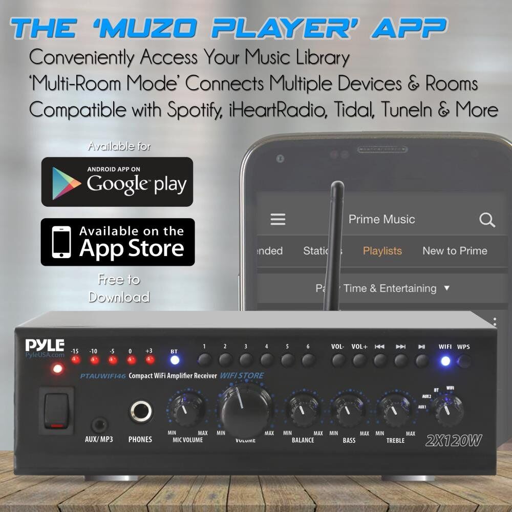 Compact WiFi Amplifier Receiver, Wireless Music Streaming Amp System with Mic Paging/Mixing, 240 Watt - Image 7