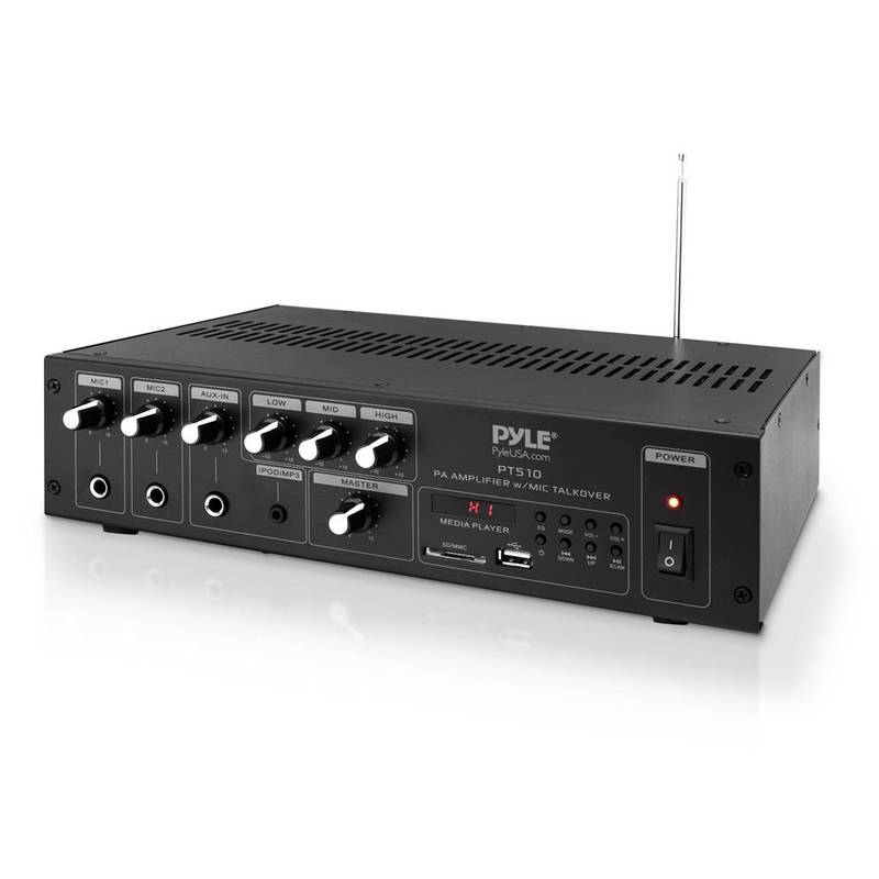 240 Watt Public Address Power Amplifier with 70V Output & Mic Talkover, USB/SD Card MP3 Player, Built-in FM Radio & LED Display