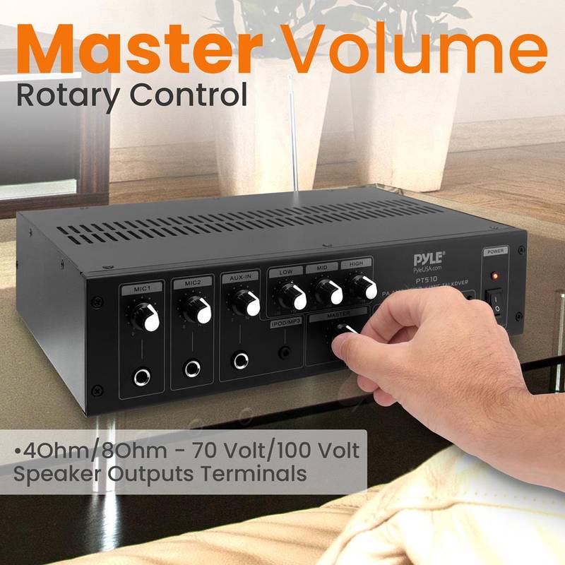 240 Watt Public Address Power Amplifier with 70V Output & Mic Talkover, USB/SD Card MP3 Player, Built-in FM Radio & LED Display - Image 4
