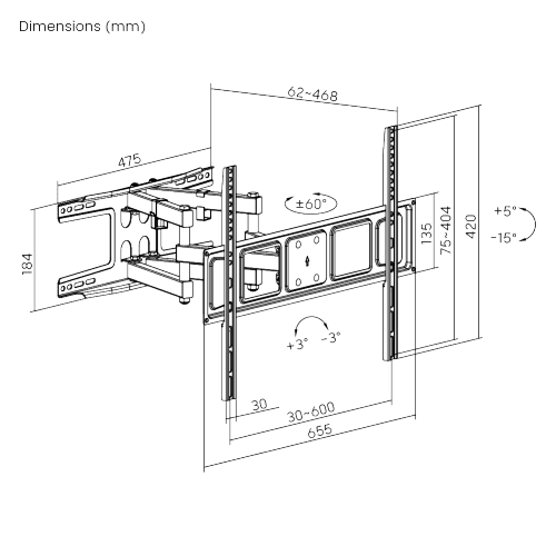 Protech FL-526 37" to 80" Full Motion/Articulating TV Wall Mount For LCD/LED/Plasma TV - Image 4
