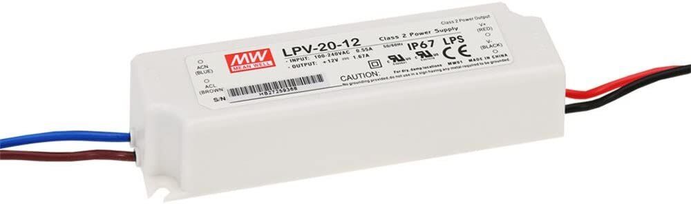 20W 12V 1.67A LPV-20-12 MEAN WELL Waterproof LED Lighting Drive Switching Power Supply Constant Voltage 110V/220V AC-DC Transformer
