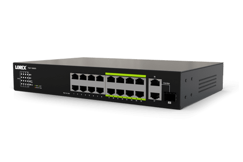 Lorex 16-Port Unmanaged Switch (8-port ePoE and 8-port PoE+) and 250W Power Budget