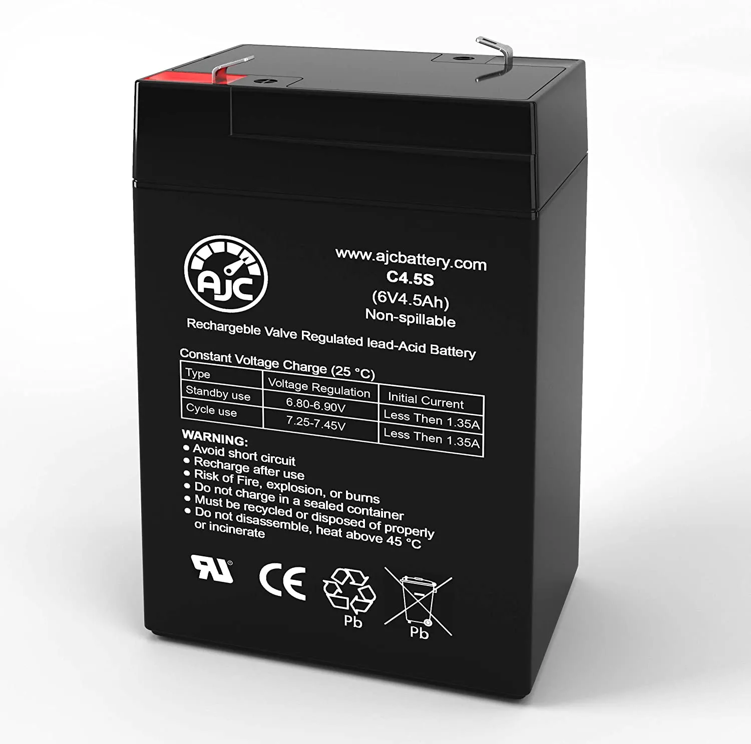 6V / 4.5Ah Rechargeable Sealed Lead Acid Battery Terminal Type F1