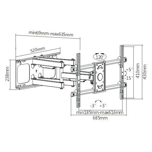 Protech FL-535 37" to 82" Full Motion/Articulating TV Wall Mount For LCD/LED/Plasma TV - Image 2
