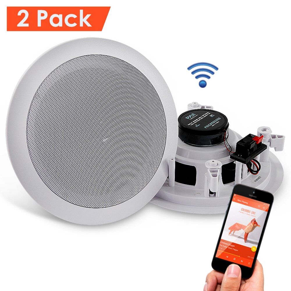 Pyle Dual 6.5’’ Bluetooth Ceiling / Wall Speakers, 2-Way Flush Mount Home Speaker Pair, 200 Watt (Pair)