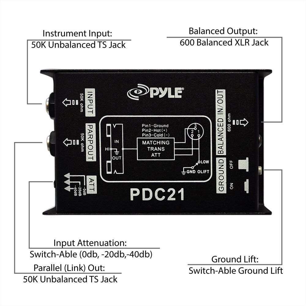 PYLE-PDC21 1/4-Inch Instrument to Balanced and Unbalanced 1/4-Inch/Xlr Direct Box - Image 4