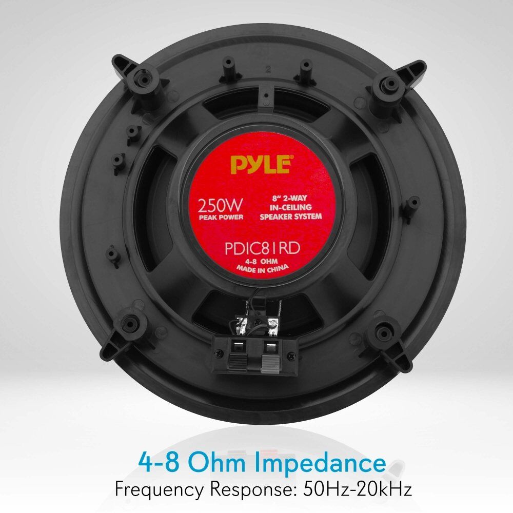 Pyle PDIC81RDBK In-Wall / In-Ceiling Dual 8-inch Speaker System, 2-Way, Flush Mount, Black (Pair) - Image 2