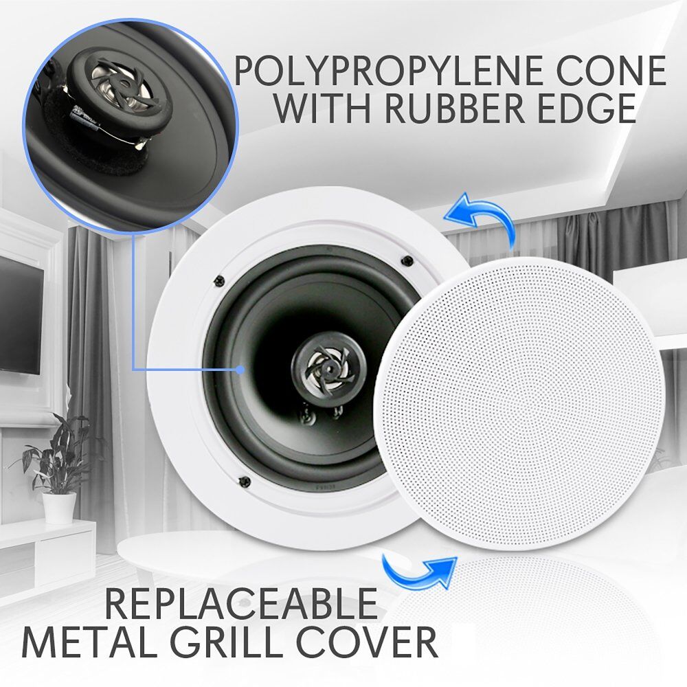 Pyle Dual 6.5’’ Bluetooth Ceiling / Wall Speakers, 2-Way Flush Mount Home Speaker Pair, 200 Watt (Pair) - Image 2
