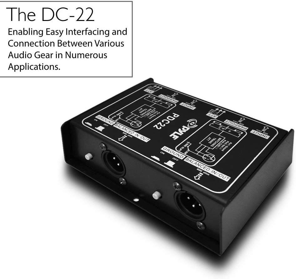 Pyle PDC22 Premium Direct Injection Audio Box - Passive DI Unit Hum Eliminator w/ Input Attenuator to Connect Guitar & Bass - 1/4 Inch Impedance Transformer Connector to Balanced & Unbalanced XLR - Image 5