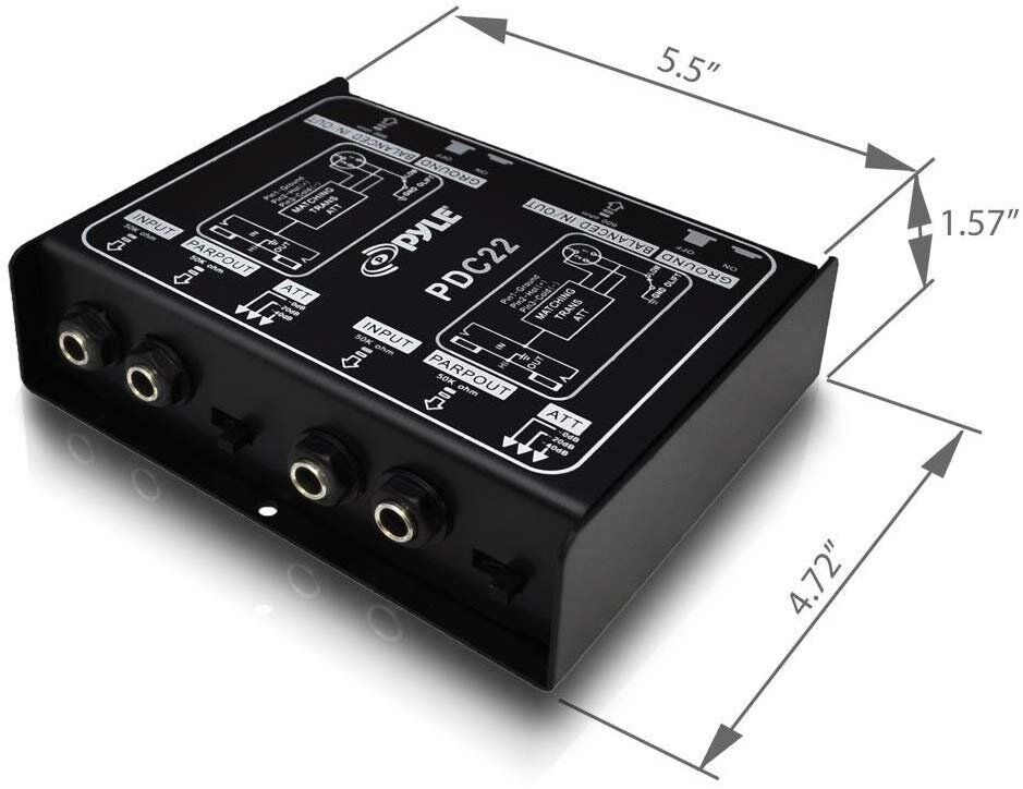 Pyle PDC22 Premium Direct Injection Audio Box - Passive DI Unit Hum Eliminator w/ Input Attenuator to Connect Guitar & Bass - 1/4 Inch Impedance Transformer Connector to Balanced & Unbalanced XLR - Image 2