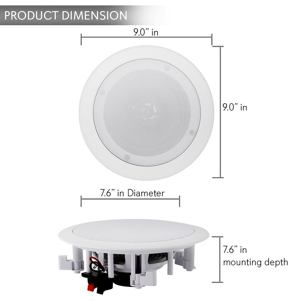 Pyle Dual 6.5’’ Bluetooth Ceiling / Wall Speakers, 2-Way Flush Mount Home Speaker Pair, 200 Watt (Pair) - Image 3