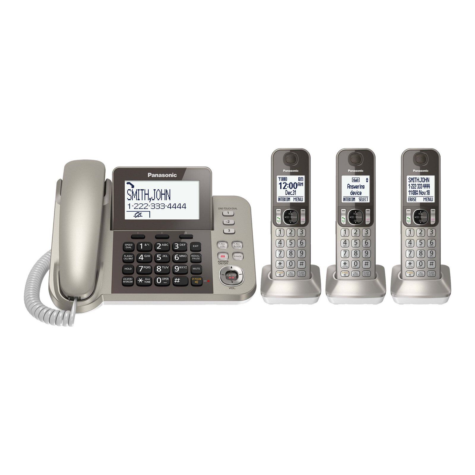 Panasonic KX-TGF353N  Corded/Cordless Phone System with Answering Machine and One Touch Call Blocking – 3 Handsets