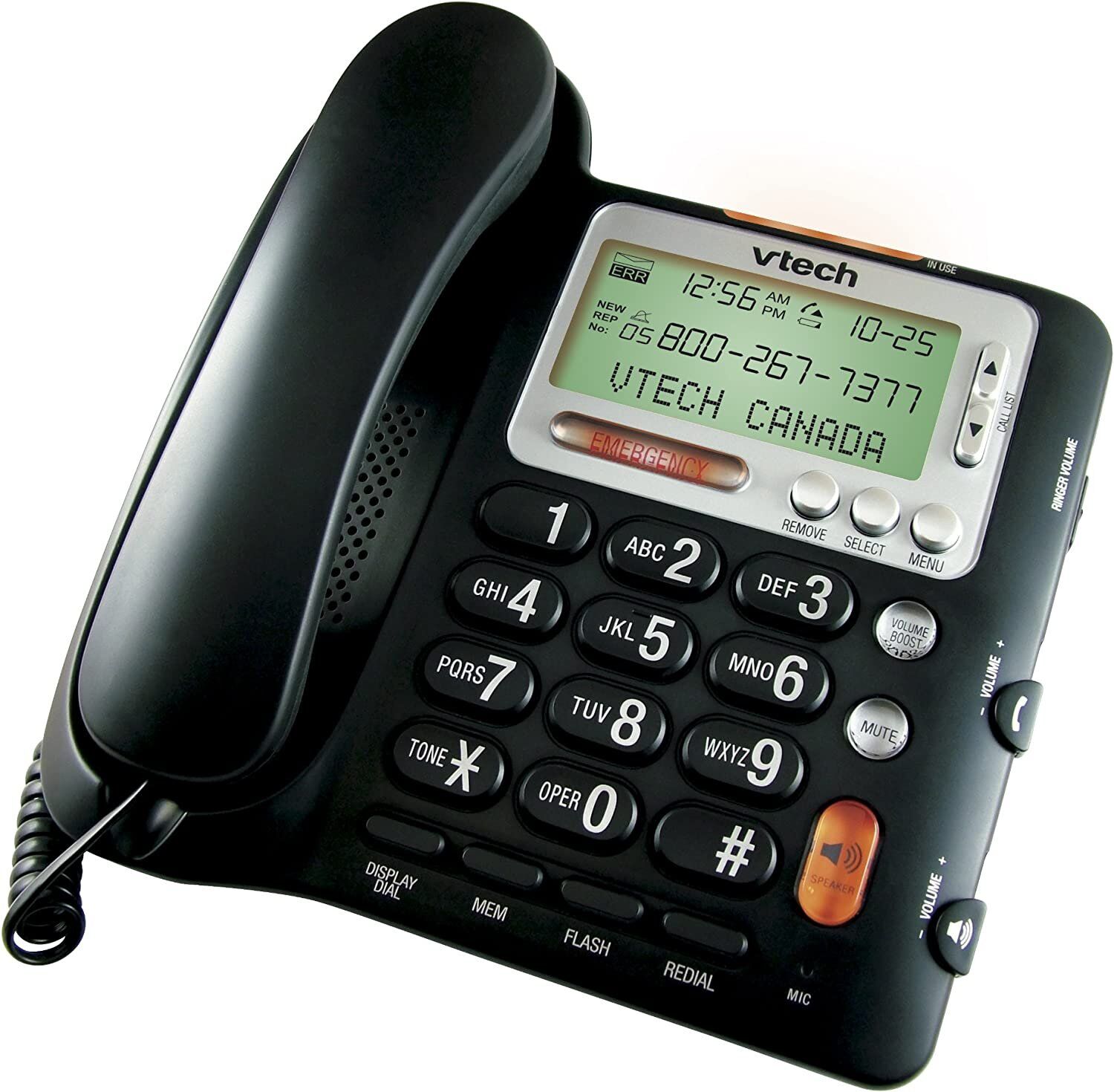 VTech CD1281 Corded Big Button Telephone with Volume Boost and Caller ID (Black)