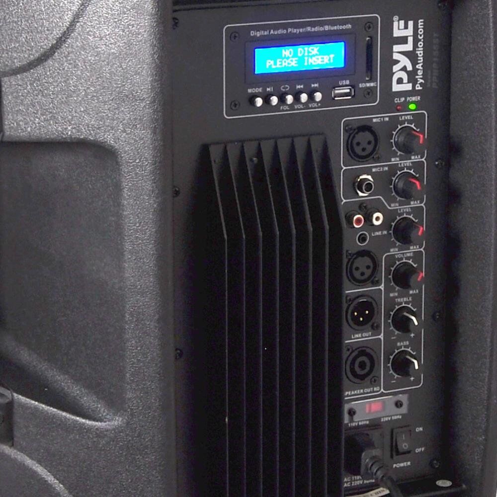 Pyle PPHP155ST Wireless Portable PA Speaker System - 1500W High Powered Bluetooth Compatible Active Outdoor Sound Speakers w/ USB SD MP3 RCA - 35mm Mount, Stand, Microphone, Power Cable, Black, 15" - Image 4