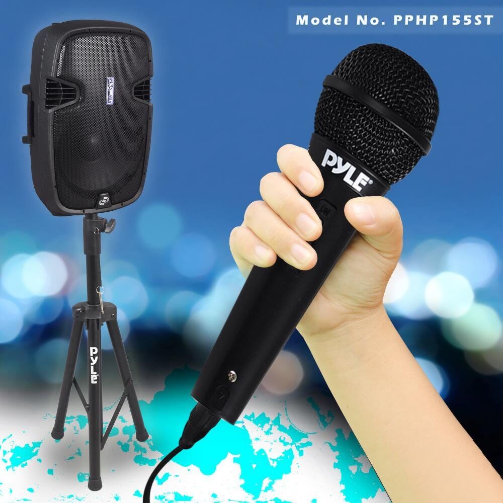Pyle PPHP155ST Wireless Portable PA Speaker System - 1500W High Powered Bluetooth Compatible Active Outdoor Sound Speakers w/ USB SD MP3 RCA - 35mm Mount, Stand, Microphone, Power Cable, Black, 15" - Image 5