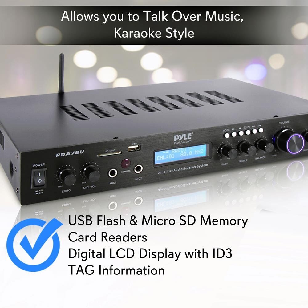 Home Theater Amplifier Audio Receiver Sound System with Bluetooth Wireless Streaming, MP3/USB/SD/AUX/FM Radio (200 Watt) - Image 4