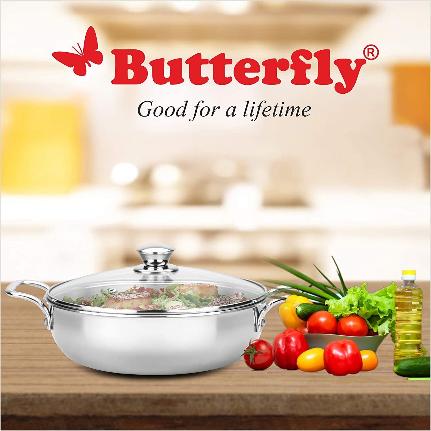Butterfly Stainless Steel Tri-Ply 14 Inch with LID - HARD FLAT BASE - Image 4