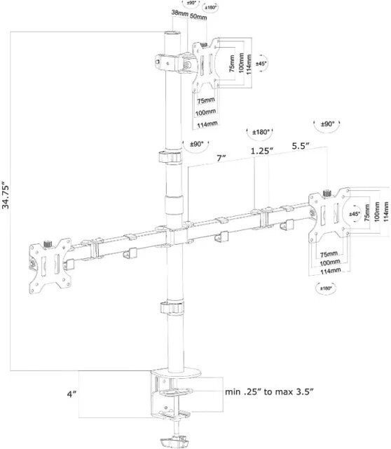 Protech DM-341 10-32" Triple Monitor/ TV Desk Mount With Dual Installation Option Grommet/Clamp - Image 2