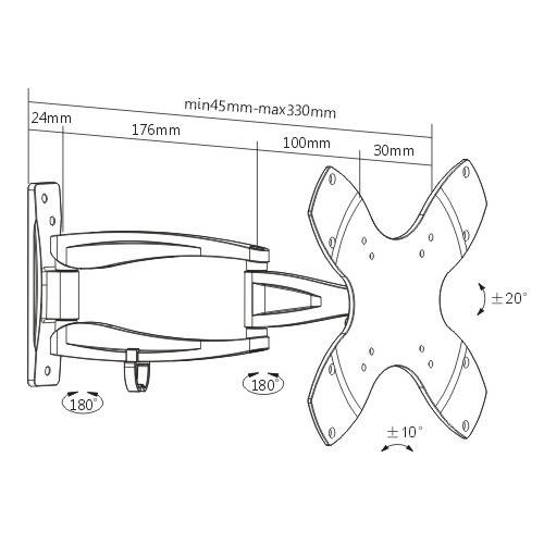 Protech FL-520 Full-Motion Articulating/Corner TV Wall Mount for 23-42 Inch TV/Monitor - Image 2