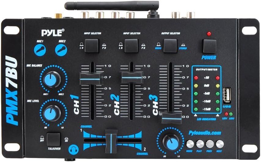 Pyle - Pro Wireless DJ Audio Mixer - 3 Channel Bluetooth Compatible DJ Controller Sound Mixer, Mic-Talkover, USB Reader, Dual RCA Phono/Line In, Microphone Input, Headphone Jack - Pyle PMX7BU.5,Black - Image 5