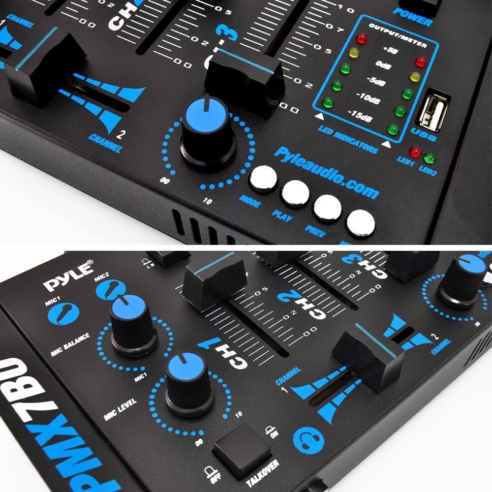 Pyle - Pro Wireless DJ Audio Mixer - 3 Channel Bluetooth Compatible DJ Controller Sound Mixer, Mic-Talkover, USB Reader, Dual RCA Phono/Line In, Microphone Input, Headphone Jack - Pyle PMX7BU.5,Black - Image 6