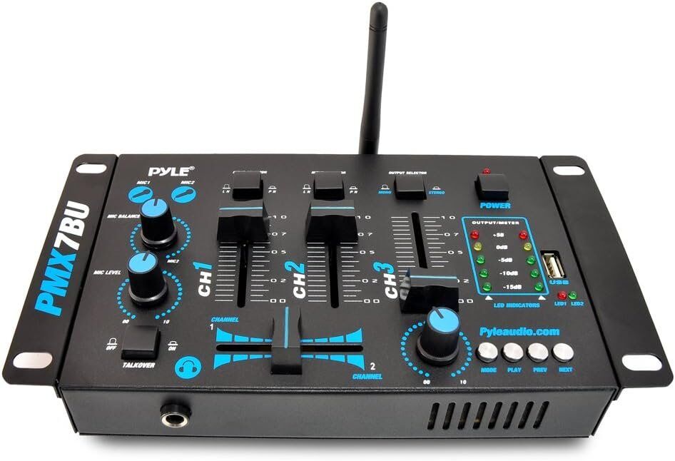 Pyle - Pro Wireless DJ Audio Mixer - 3 Channel Bluetooth Compatible DJ Controller Sound Mixer, Mic-Talkover, USB Reader, Dual RCA Phono/Line In, Microphone Input, Headphone Jack - Pyle PMX7BU.5,Black - Image 7