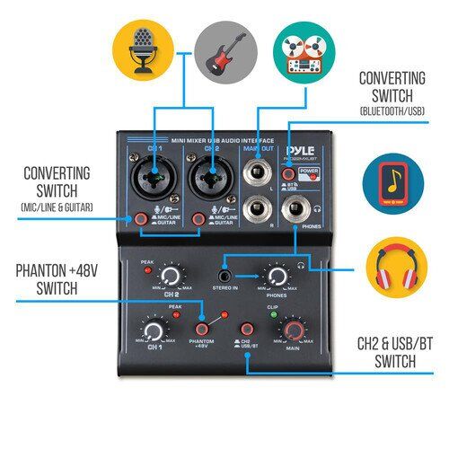 2-Channel Audio Mixer / USB Recording Interface with Bluetooth - Image 8