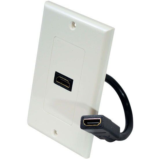 Single HDMI Wall Plate with Back Built-in Flexible Cable (White)